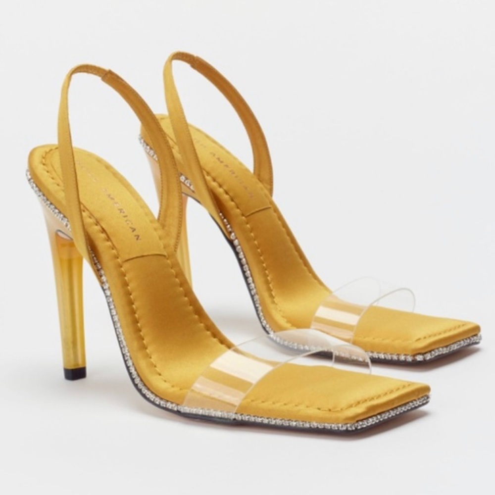 GOOD AMERICAN Crystal Crush Lucite Sandal in Yellow Size 7